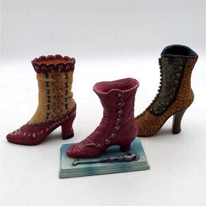 Victorian Style Miniature Resin Shoe Boot Figurines Set Of 3 Collectible Decor